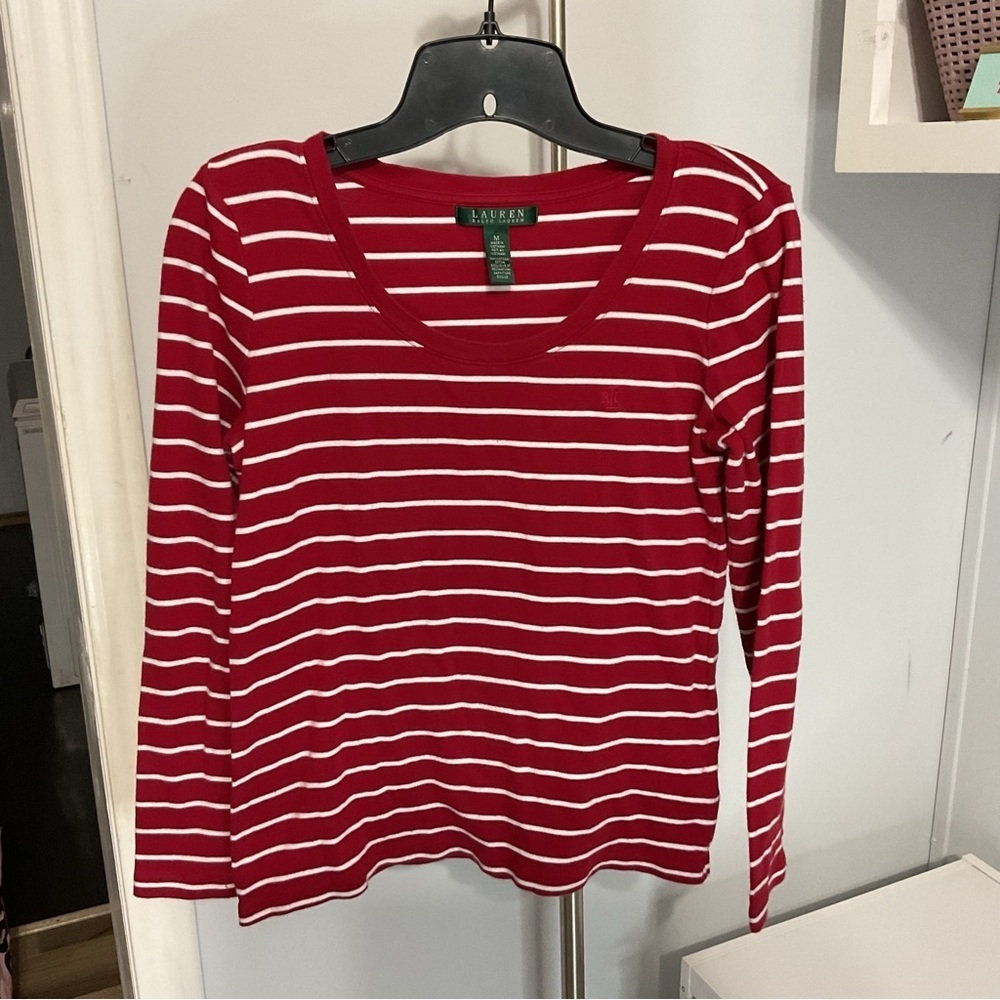 Lauren Ralph Lauren Red Stripped Shirt Size